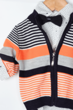 Gömlekli Fermuarlı Triko Ceket Üçlü Takım Lacivert-Turuncu - Görsel 4