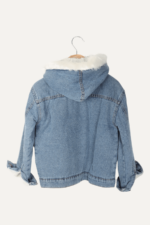 Cepli Kapüşonlu Kürklü Kız Çocuk Kot Ceket - Görsel 7