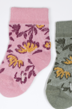 Simli Zarif Çiçek Detaylı Kız Bebek 2'li Çorap Seti Lila-Haki 0-6 Ay - Görsel 2
