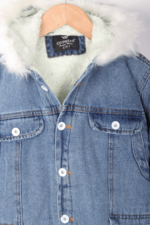 Cepli Kapüşonlu Kürklü Kız Çocuk Kot Ceket - Görsel 8