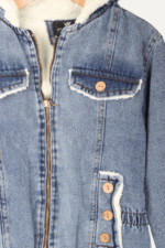 Düğme Detaylı İçi Kürk Astarlı Kız Çocuk Kot Ceket - Görsel 3