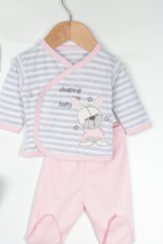 Uyuyan Tavşan Nakışlı Kız Bebek 5'li Yenidoğan Hastane Seti Pembe-Gri - Görsel 5
