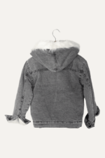 Cepli Kapüşonlu Kürklü Kız Çocuk Kot Ceket - Görsel 2