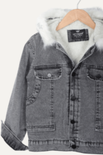 Cepli Kapüşonlu Kürklü Kız Çocuk Kot Ceket - Görsel 5