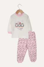 Üç Penguen Desenli Kız Bebek İkili Pijama Takımı Pembe