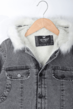 Cepli Kapüşonlu Kürklü Kız Çocuk Kot Ceket - Görsel 4