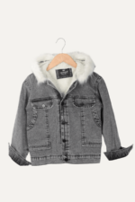 Cepli Kapüşonlu Kürklü Kız Çocuk Kot Ceket