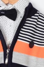 Gömlekli Fermuarlı Triko Ceket Üçlü Takım Lacivert-Turuncu - Görsel 3