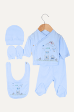 Erkek Bebek 5'li Yenidoğan Hastane Çıkışı Seti - Mavi Tavşan Desenli - Görsel 4