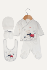 Erkek Bebek 5'li Yenidoğan Hastane Çıkışı Seti - Araç ve Ayıcık Desenli