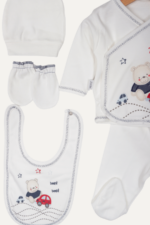 Erkek Bebek 5'li Yenidoğan Hastane Çıkışı Seti - Araç ve Ayıcık Desenli - Görsel 2