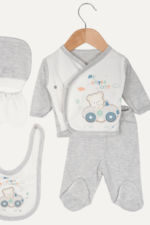 Ayıcık Nakışlı Erkek Bebek 5'li Yenidoğan Hastane Çıkışı Seti - Görsel 4