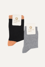 Dikişsiz Düz Renk Uni Çocuk 2'li Çorap Seti Gri-Siyah 7-8 Yaş