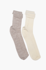 Çizgili Kız Çocuk 2'li Çorap Seti Bej-Krem 9-11 Yaş