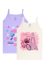 Kız Çocuk Karışık Desenli Askılı 2'li Atlet Seti 3-4 Yaş Mor-Krem