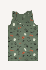 Hayalet Desenli Erkek Çocuk Atlet Haki