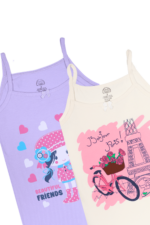 Kız Çocuk Karışık Desenli Askılı 2'li Atlet Seti 3-4 Yaş Mor-Krem - Görsel 2