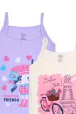 Kız Çocuk Karışık Desenli Askılı 2'li Atlet Seti 3-4 Yaş Mor-Krem - Görsel 3