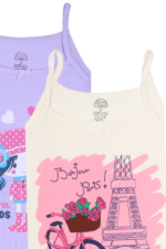 Kız Çocuk Karışık Desenli Askılı 2'li Atlet Seti 3-4 Yaş Mor-Krem - Görsel 4