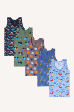 Eğlenceli ve Rahat Desenli 5'li Erkek Çocuk Atlet Seti 5-6 Yaş