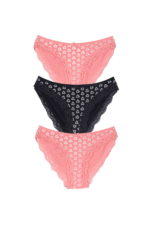 Kız Çocuk Baskılı Dantelli 3'lü Külot Seti 17-18 Yaş Somon-Lacivert