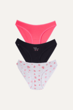 Kız Çocuk Simli Kalpli 3'lü Külot Seti