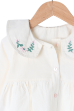 Kız Çocuk Yaka Çiçek Nakışlı Gömlek ve Kot Pantolon İkili Takımı Krem - Görsel 7