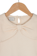 Kız Çocuk Fiyonklu Uzun Kollu Çizgili Sweatshirt Krem - Görsel 4