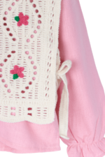 Kız Bebek Nakış Detaylı Örgü Yelekli 3'lü Takım Pembe - Görsel 7