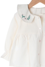 Kız Çocuk Yaka Çiçek Nakışlı Gömlek ve Kot Pantolon İkili Takımı Krem - Görsel 6