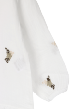 Kız Çocuk Zarif Çiçek Nakışlı Keten Gömlek ve Pantolon İkili Takımı Beyaz-Yeşil - Görsel 5