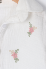 Kız Çocuk Zarif Çiçek Nakışlı Keten Gömlek ve Pantolon İkili Takımı Beyaz-Pembe - Görsel 8