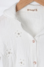 Kız Çocuk Şık Piliseli Etek ve Gömlekli İkili Takımı Beyaz-Bej - Görsel 4