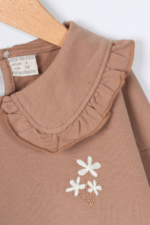 Kız Çocuk Bebe Yaka Detaylı Çiçek Nakışlı İkili Takım Bej - Görsel 3
