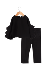 Kız Çocuk Şık Kolu Fırfırlı Bluz ve Kumaş Pantolonlu İkili Takım Siyah