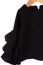 Kız Çocuk Şık Kolu Fırfırlı Bluz ve Kumaş Pantolonlu İkili Takım Siyah - Görsel 3