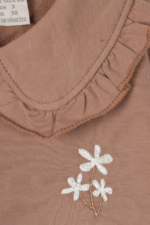 Kız Çocuk Bebe Yaka Detaylı Çiçek Nakışlı İkili Takım Bej - Görsel 4
