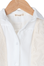 Kız Çocuk Zarif Dantel Yelekli ve Gömlekli 3'lü Takım Beyaz - Görsel 2