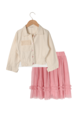 Kız Çocuk Lastikli Cetekli ve Türlü Etekli 3'lü Takım Bej-Pembe - Görsel 2