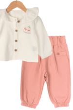 Bebek Kız Fırfırlı Yakalı Chery Nakışlı İkili Takım Krem - Görsel 2