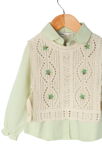 Kız Çocuk Nakış Detaylı Örgü Yelekli 3'lü Takım Yeşil - Görsel 5