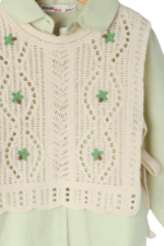 Kız Çocuk Nakış Detaylı Örgü Yelekli 3'lü Takım Yeşil - Görsel 2