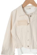 Kız Çocuk Lastikli Cetekli ve Türlü Etekli 3'lü Takım Bej-Yeşil - Görsel 5