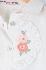 Kız Bebek Parlak Çiçek Nakışlı Gömlekli İkili Takım Krem - Görsel 4