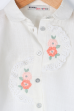 Kız Bebek Parlak Çiçek Nakışlı Gömlekli İkili Takım Krem - Görsel 3