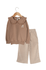 Kız Çocuk Bebe Yaka Detaylı Çiçek Nakışlı İkili Takım Bej