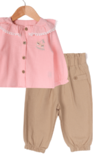 Bebek Kız Fırfırlı Yakalı Chery Nakışlı İkili Takım Pembe - Görsel 2