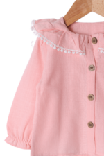 Bebek Kız Fırfırlı Yakalı Chery Nakışlı İkili Takım Pembe - Görsel 4