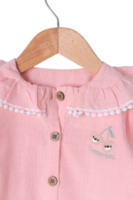 Bebek Kız Fırfırlı Yakalı Chery Nakışlı İkili Takım Pembe - Görsel 5