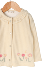 Kız Çocuk Çiçek Nakışlı Hırkalı ve Kot Pantolon 3'lü Takımı Krem - Görsel 2